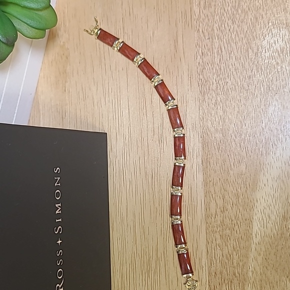 Ross & Simons Red Jade "Good Fortune" Bracelet in 18kt Gold Over Sterling - Picture 3 of 8